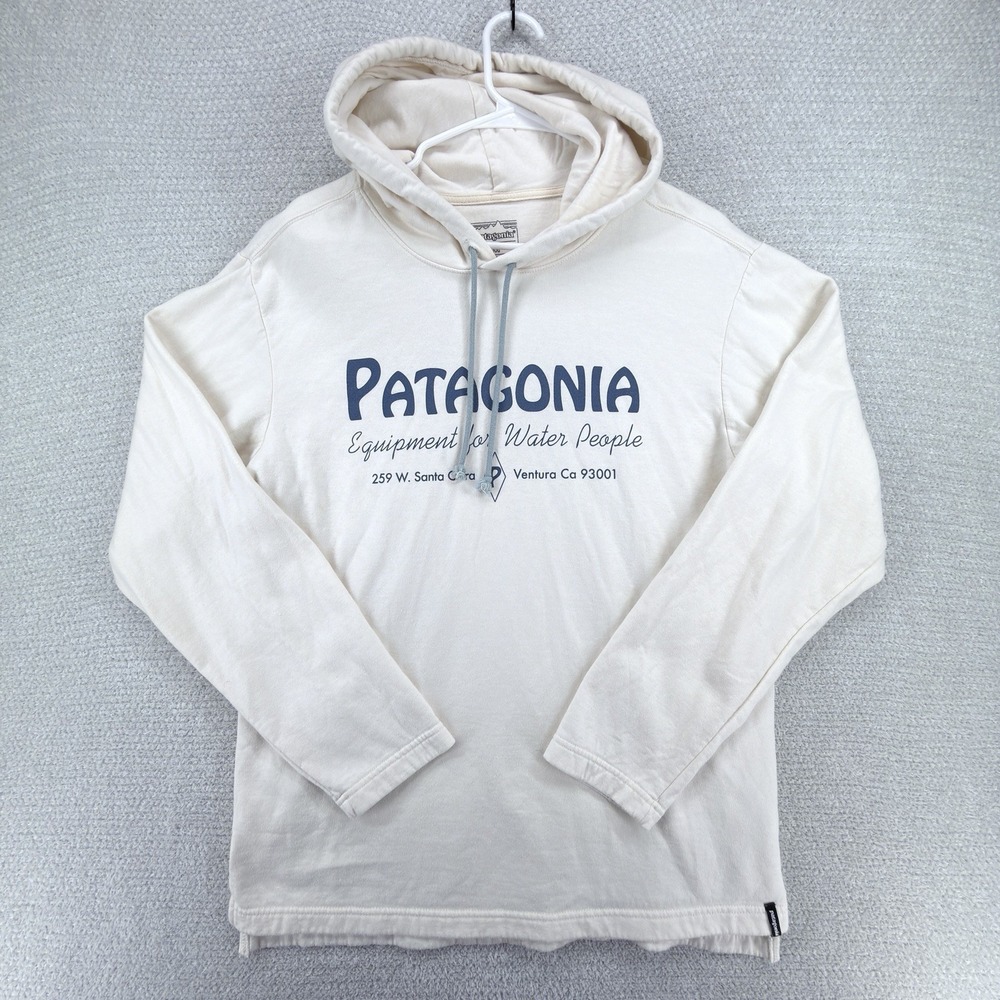 Patagonia Wildrise Hoodie Mens Medium Wax Beige Water People Logo Organic Cotton